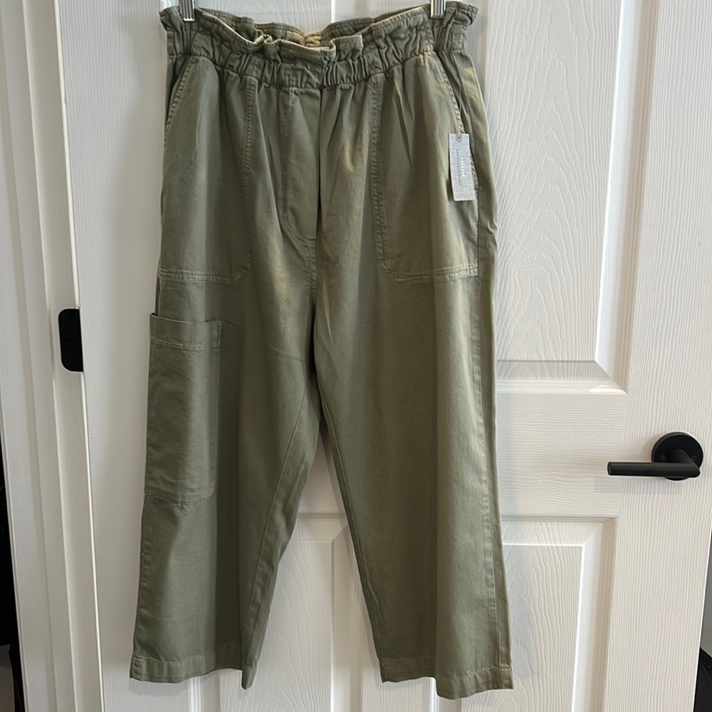 NWT By Anthropologie Paper Bag Cropped Pants Petite - Green